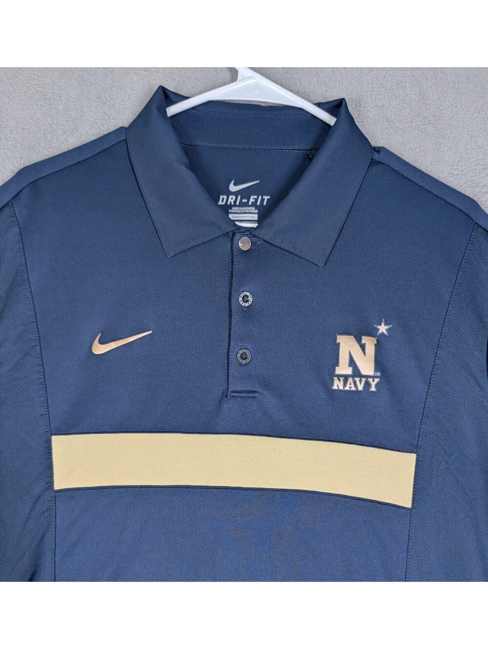 Nike Mens L Navy Blue Gold Navy Midshipmen Dri Fit NCAA Football Golf Polo Shirt